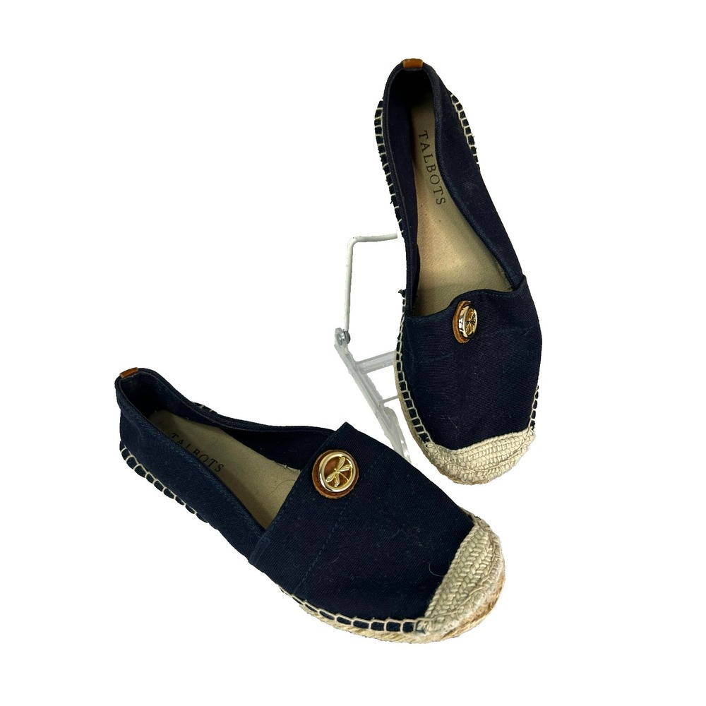 Talbots Dragonfly Espadrille Flats Blue Canvas Round Toe‎ SZ 7.5